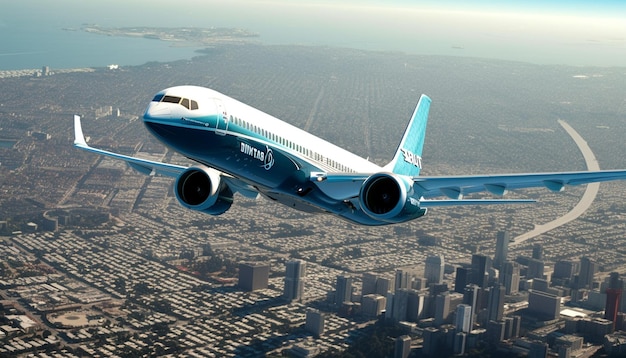 Foto avión en las nubes avión en vuelo avión en el cielo ia generativa