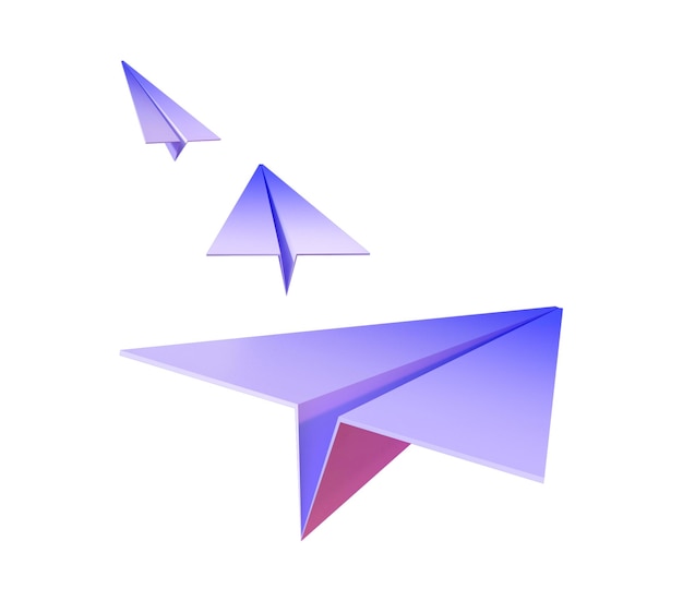 Avión de papel azul sobre fondo blanco