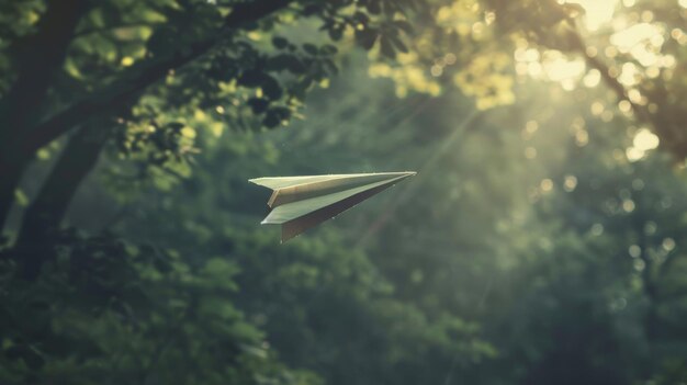 Foto avión de papel en el cielo