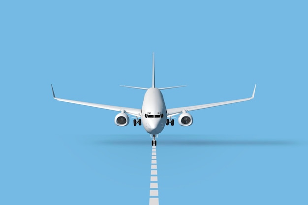 El avión de pasajeros 3D está aterrizando El concepto de transporte de carga de viaje