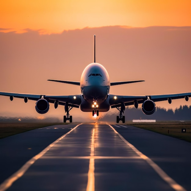 Avión de pasajeros aterrizando en la pista del aeropuerto