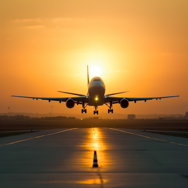 Avión de pasajeros aterrizando en la pista del aeropuerto