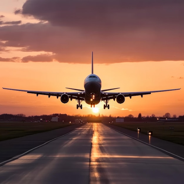 Avión de pasajeros aterrizando en la pista del aeropuerto