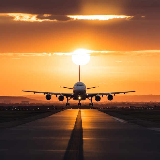 Avión de pasajeros aterrizando en la pista del aeropuerto