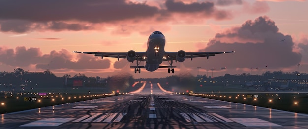 Foto avión de pasajeros despega del aeródromo ia generativa