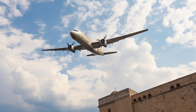 Avión de pasajeros despegando en el cielo del atardecer generado por la IA