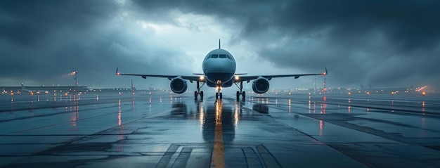 Foto un avión de pasajeros está sentado en una pista de aterrizaje del aeropuerto