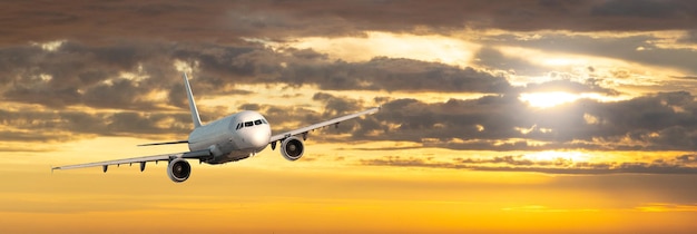 Foto el avión de pasajeros está volando