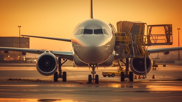 Un avión en la pista por la noche generativa ai