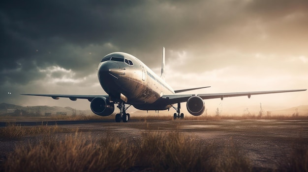 Un avión en una pista con la palabra aeropuerto al costado