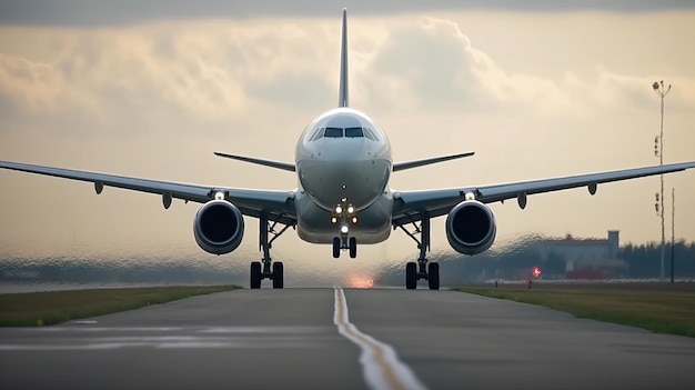 Foto un avión está a punto de despegar en una pista.