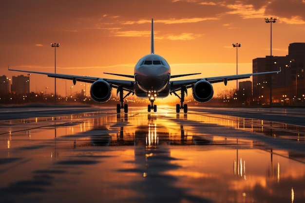 Foto un avión que despega de un aeropuerto generative ai