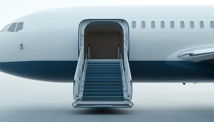 un avión con una raya azul y una raya azul en el lado