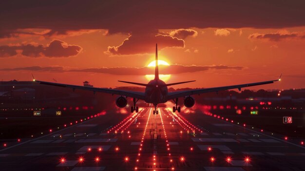 Foto avión a reacción volando despegue de la pista de aterrizaje