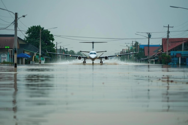 Foto avión sobre el agua en las inundaciones de tailandia en el aeropuerto internacional de donmaung