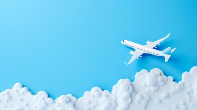Foto avión sobre fondo azul concepto de viaje en la nube aviación boing wallpaper renderizado 3d avión del aeropuerto