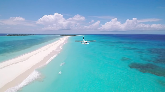 Avión sobre una hermosa playa en el Caribe