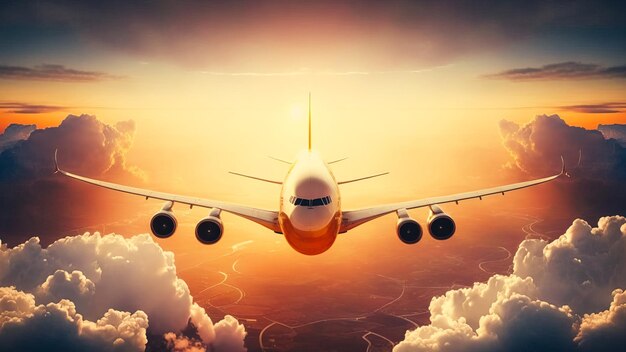 avión sobre las nubes en el cielo al amanecer