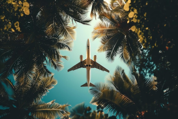 El avión sobre la palmera tropical genera Ai