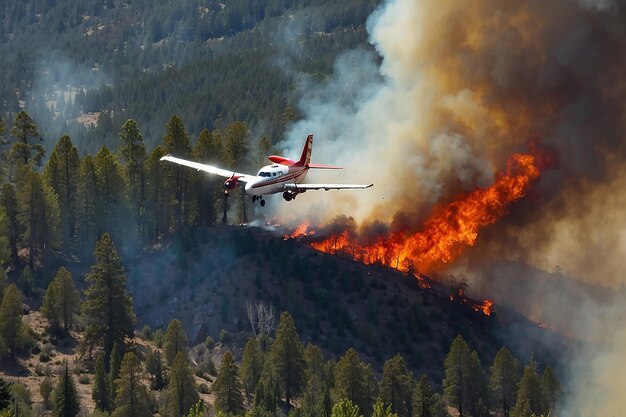 Avión tratando de apagar un incendio forestal
