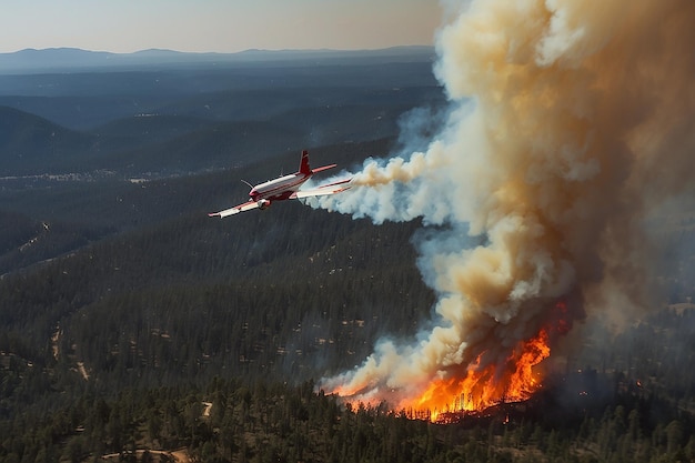 Avión tratando de apagar un incendio forestal