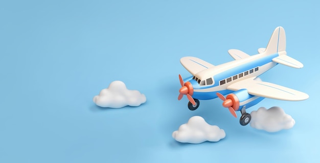 Avión vintage en estilo 3D de juguete en un fondo limpio