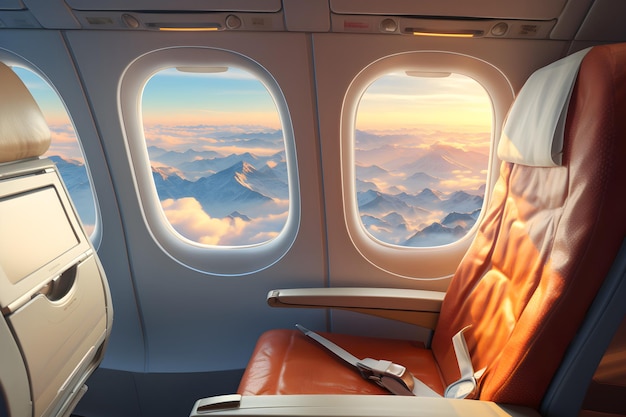 un avión con vistas a las montañas y las nubes Vista desde la ventana del avión