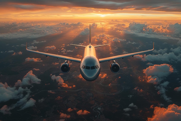 Avión volando alto por encima de las nubes