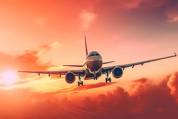 Avión volando en el cielo al atardecer