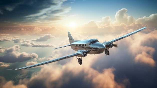 El avión volando en el cielo azul