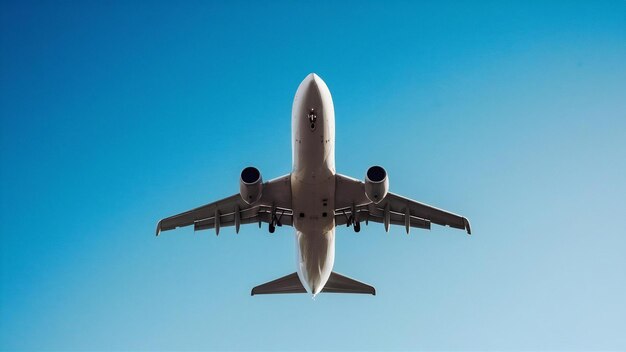 Avión volando en el cielo con un hermoso cielo azul