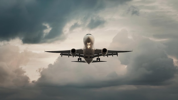 Avión volando en un cielo nublado