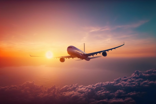 Foto avión volando en el cielo viajes y turismo de aerolíneas de pasajeros