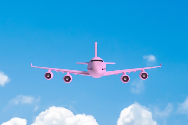 Avión volando maqueta color rosa.