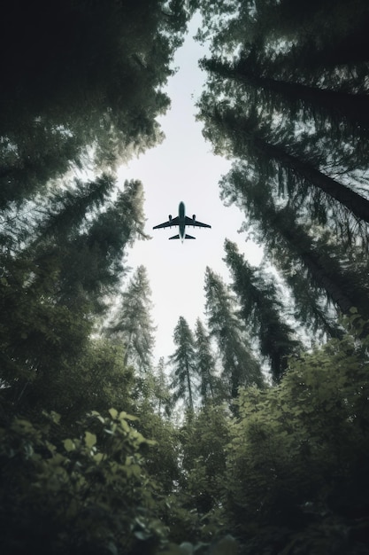 Avión volando sobre árboles en un bosque