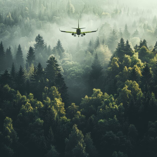 Foto un avión está volando sobre un bosque con árboles en el fondo