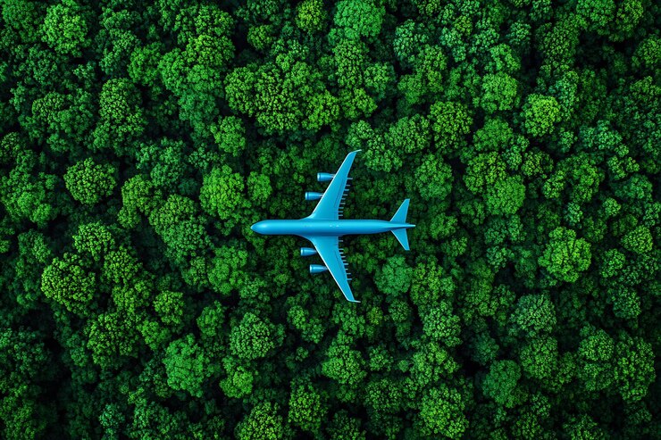 Avión volando sobre el bosque verde