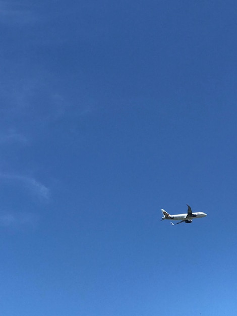 un avión volando sobre un cielo azul.