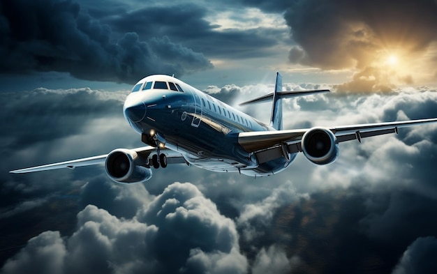 Avión volando a través de nubes de tormenta IA generativa