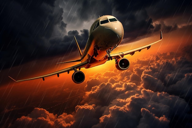 Avión volando a través de una tormenta