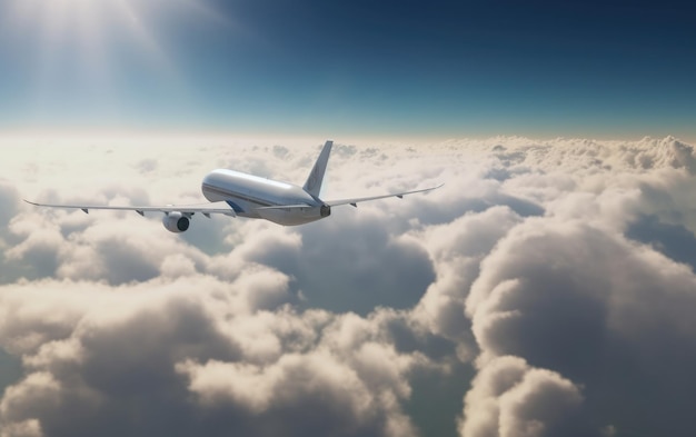 Un avión vuela por encima de las nubes.