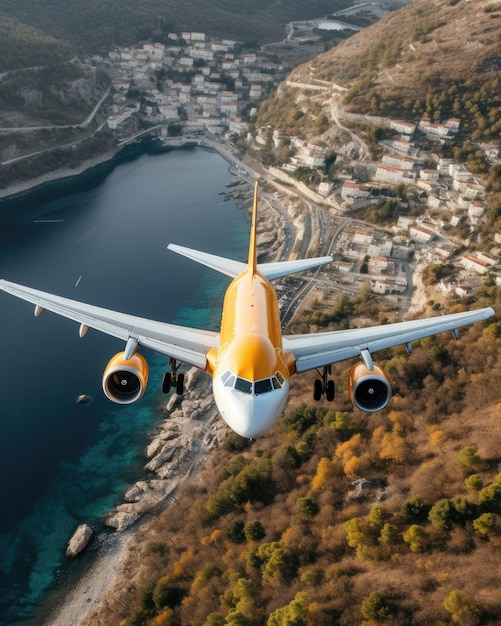 Un avión vuela sobre el mar visto desde arriba IA generativa