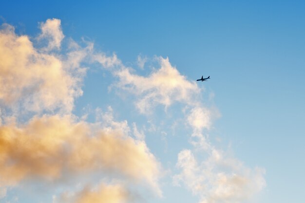Avión vuela a través de las nubes