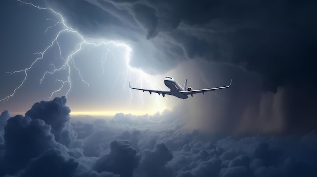 Avión en vuelo atravesando una tormenta IA generativa