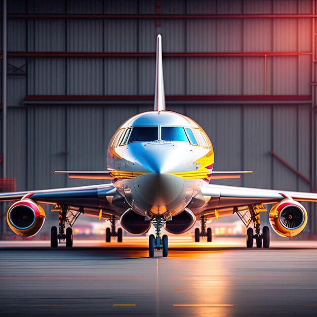 Aviones modernos de pasajeros en el hangar