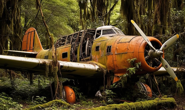Aviones naranjas abandonados en la selva