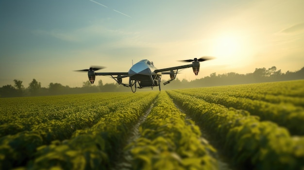 Los aviones no tripulados pulverizan cultivos La agroindustria sucia y dañina pulveriza productos químicos para acelerar el crecimiento de los cultivos