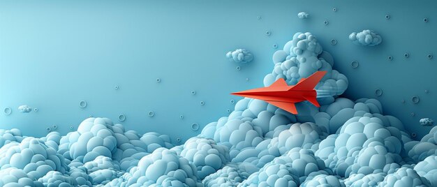 Aviones de papel de dibujos animados con nubes en el cielo Envíe un concepto de correo electrónico o mensaje Ilustración de redes sociales en 3D