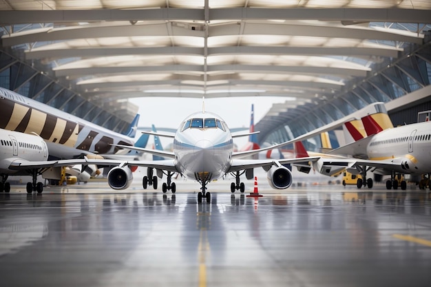 Aviones en la pista de un aeropuerto moderno