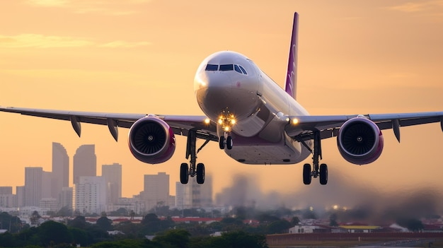 Los aviones de Qatar Airways vuelan por el cielo prepararse para aterrizar en el aeropuerto internacional